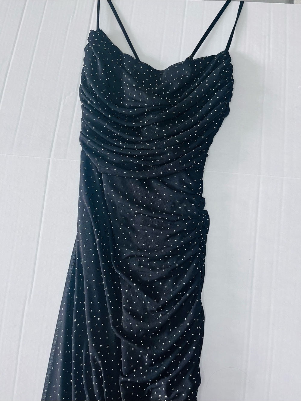 Windsor Black Strapless Ruched Polka Dot Dress